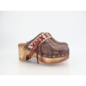 Freebird by Steven Woodstock Clog Size 10 Wooden Chunky Boho Pink Brown